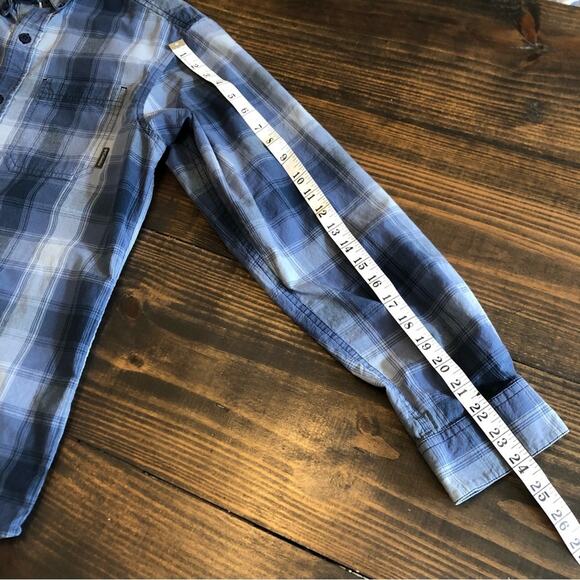 Columbia Button Down Shirt Men's Small Blue Plaid Gorpcore Outdoors Hiking Fish - Picture 6 of 11